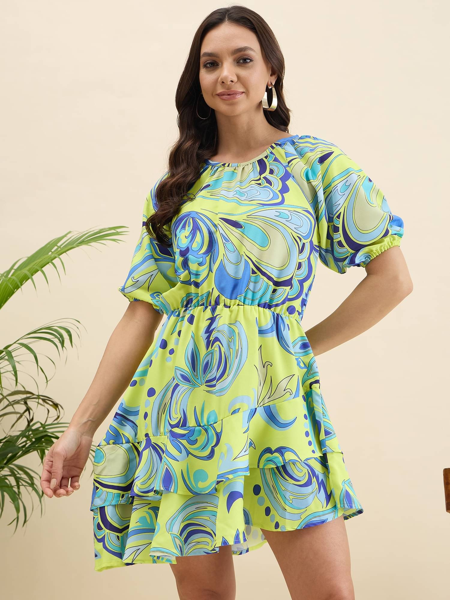 Anjir Women Polyester Printed Fit & Flare Dress ( Green ) Anjir Women Polyester Printed Fit & Flare Dress ( Green )