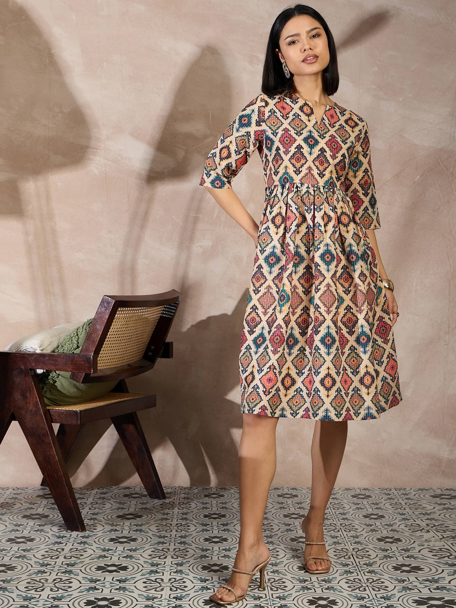 Anjir Women Polyester Printed Fit & Flare Dress ( Brown ) Anjir Women Polyester Printed Fit & Flare Dress ( Brown )