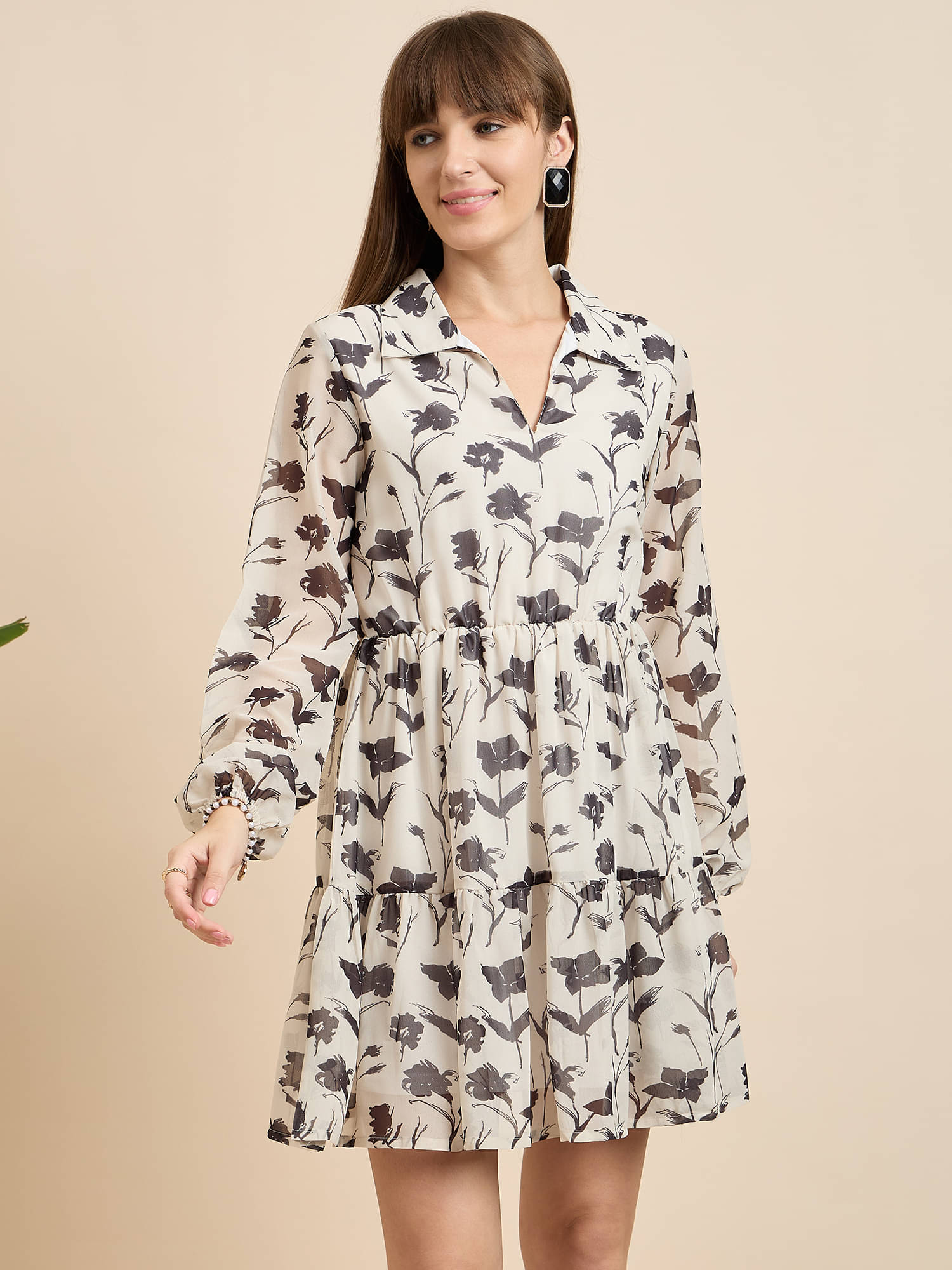     			Anjir Women Polyester Printed Fit & Flare Dress ( White )