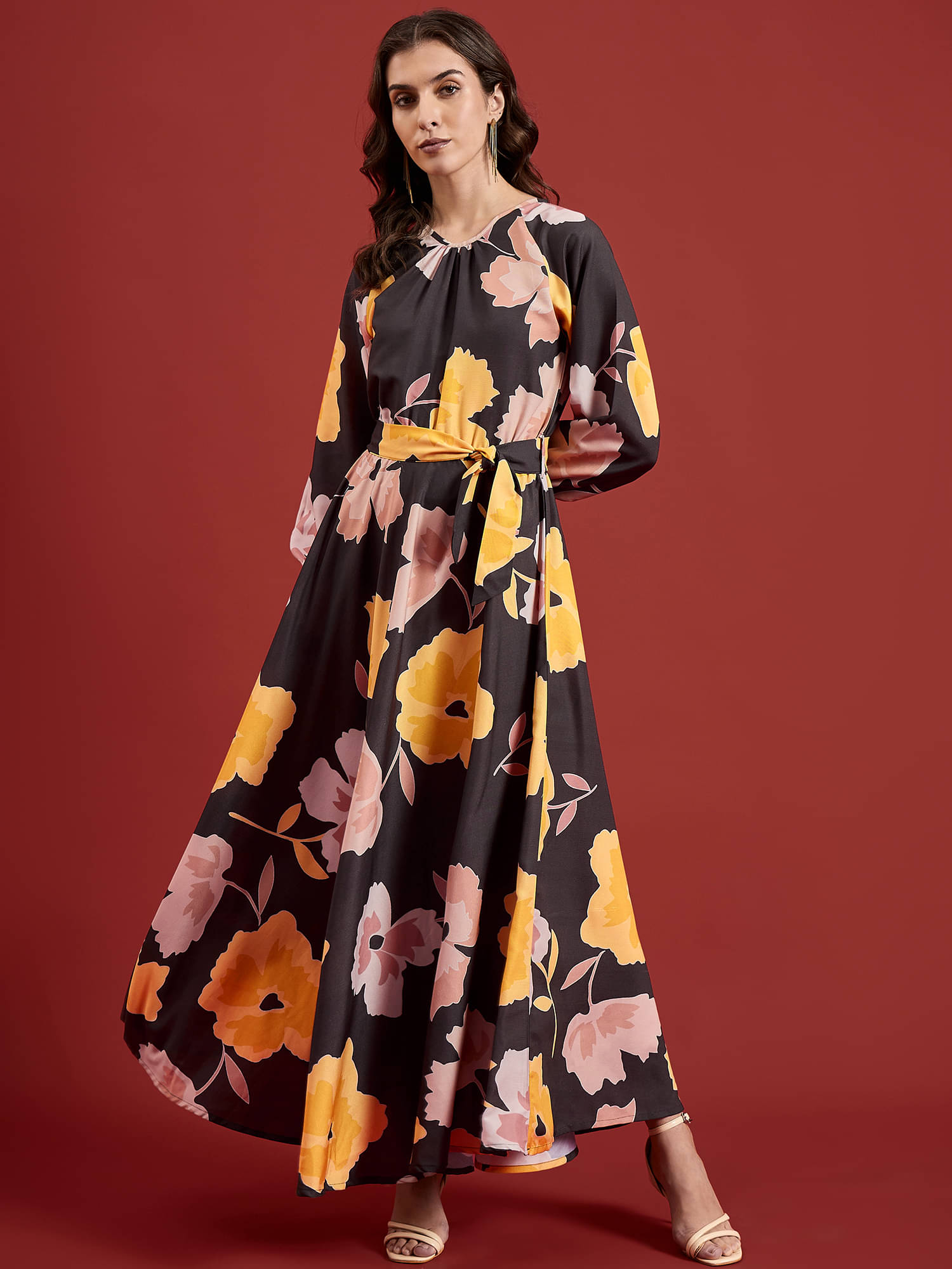     			Anjir Women Polyester Printed Fit & Flare Dress ( Multicolor )
