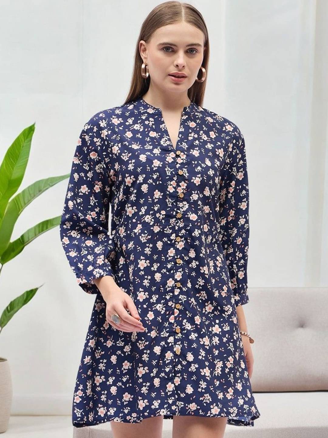 Anjir Women Polyester Printed Fit & Flare Dress ( Navy Blue ) Anjir Women Polyester Printed Fit & Flare Dress ( Navy Blue )