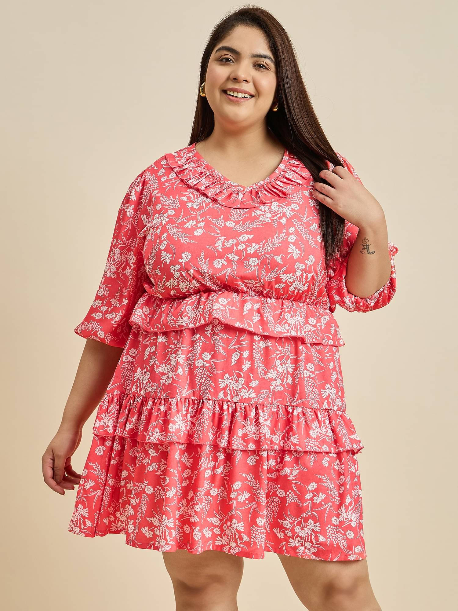     			Anjir Women Polyester Printed Fit & Flare Dress ( Pink )