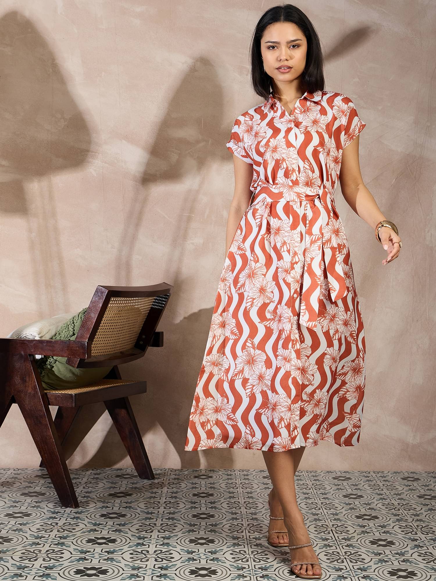     			Anjir Women Polyester Printed Fit & Flare Dress ( Multicolor )