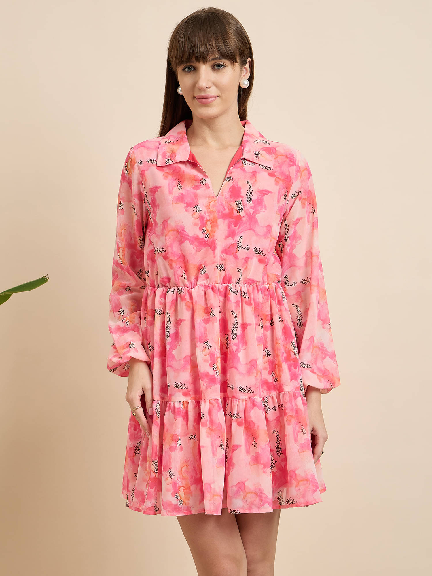     			Anjir Women Polyester Printed Fit & Flare Dress ( Pink )