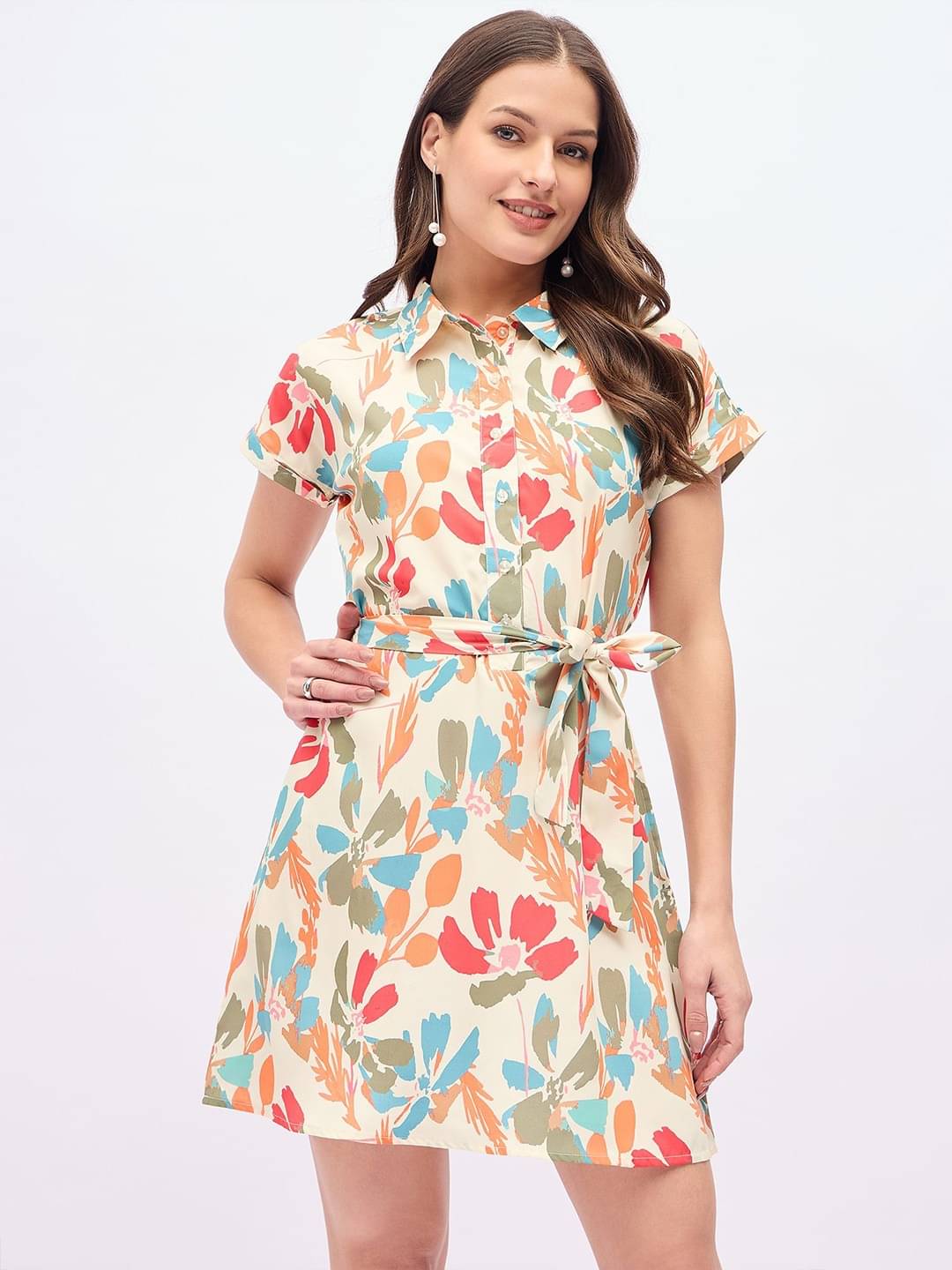 Anjir Women Polyester Printed Fit & Flare Dress ( Beige ) Anjir Women Polyester Printed Fit & Flare Dress ( Beige )