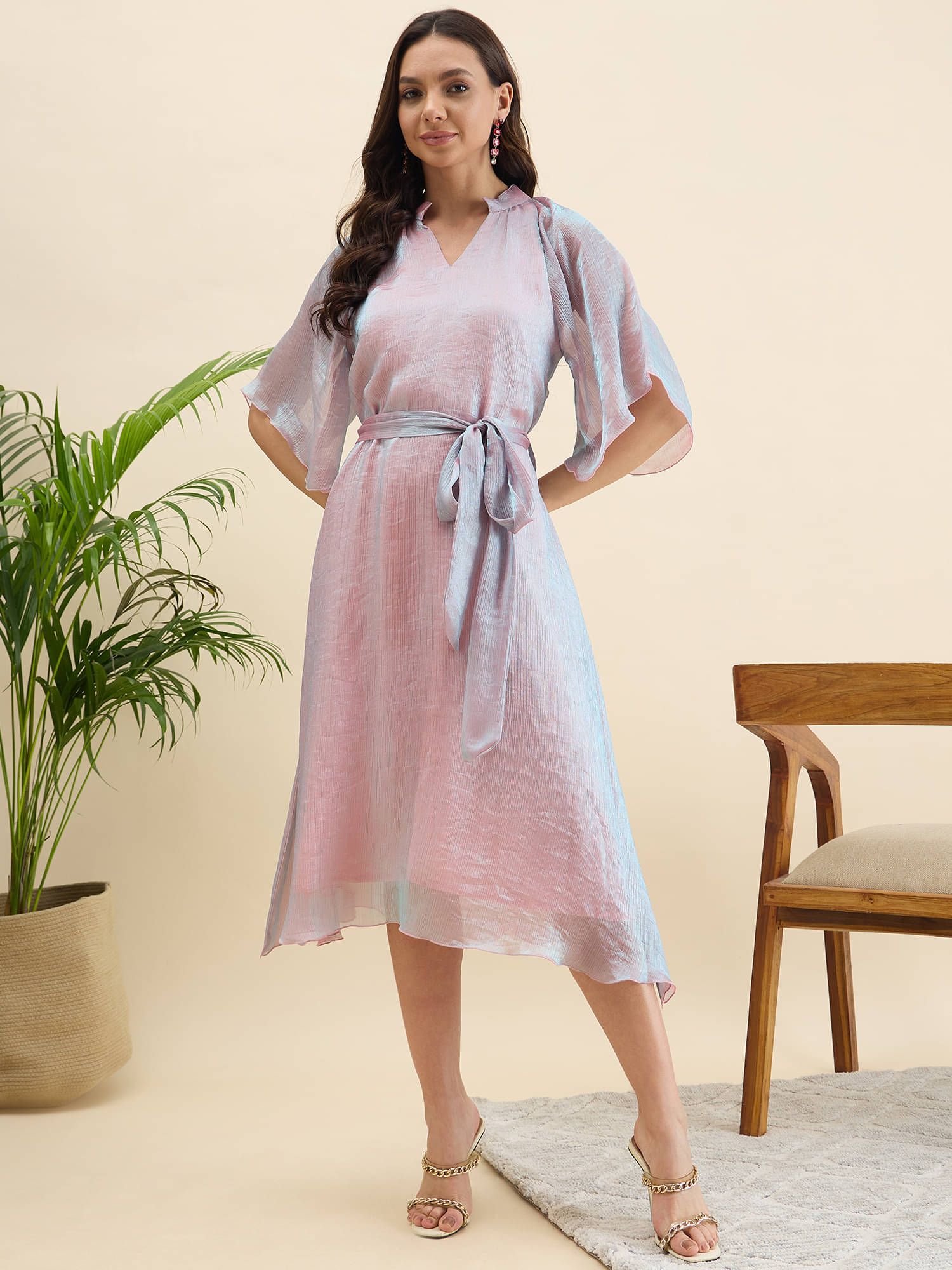Anjir Women Polyester Solid A-line Dress ( Pink ) Anjir Women Polyester Solid A-line Dress ( Pink )