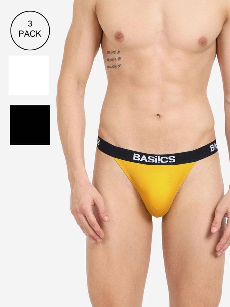 BASIICS By La Intimo Pack of 3 Cotton Blend Thongs For Men's ( Multicolor12 ) BASIICS By La Intimo Pack of 3 Cotton Blend Thongs For Men's ( Multicolor12 )