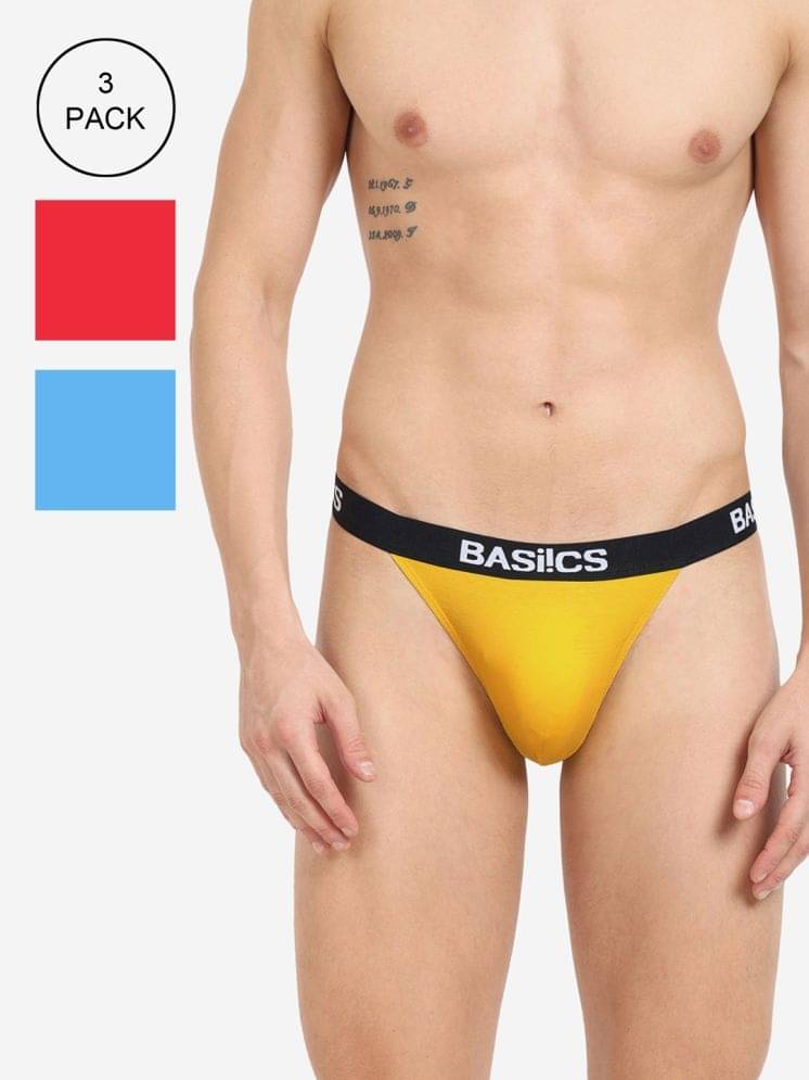 BASIICS By La Intimo Pack of 3 Cotton Blend Thongs For Men's ( Multicolor6 ) BASIICS By La Intimo Pack of 3 Cotton Blend Thongs For Men's ( Multicolor6 )