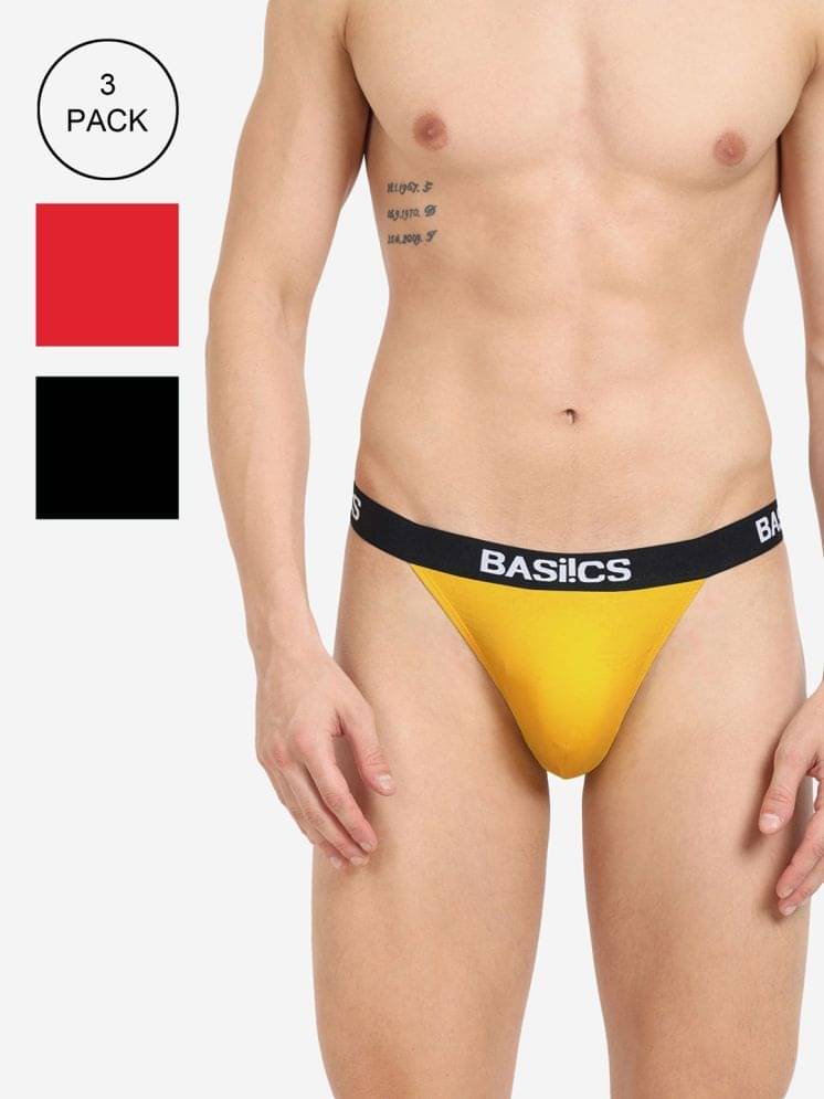 BASIICS By La Intimo Pack of 3 Cotton Blend Thongs For Men's ( Multicolor10 ) BASIICS By La Intimo Pack of 3 Cotton Blend Thongs For Men's ( Multicolor10 )