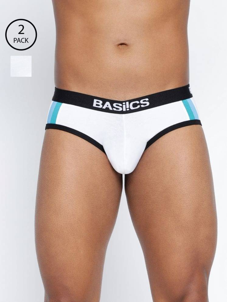 BASIICS By La Intimo Pack of 2 Cotton Blend Briefs For Men's ( White ) BASIICS By La Intimo Pack of 2 Cotton Blend Briefs For Men's ( White )