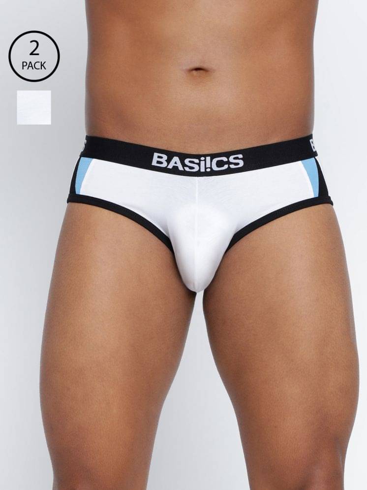     			BASIICS By La Intimo Pack of 2 Cotton Blend Briefs For Men's ( White )