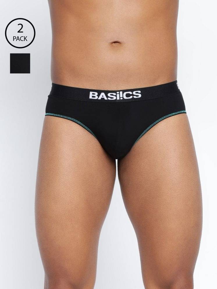BASIICS By La Intimo Pack of 2 Cotton Blend Briefs For Men's ( Black ) BASIICS By La Intimo Pack of 2 Cotton Blend Briefs For Men's ( Black )