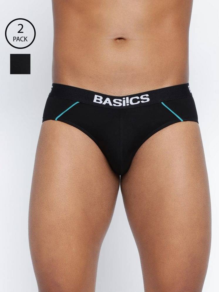 BASIICS By La Intimo Pack of 2 Cotton Blend Briefs For Men's ( Black ) BASIICS By La Intimo Pack of 2 Cotton Blend Briefs For Men's ( Black )