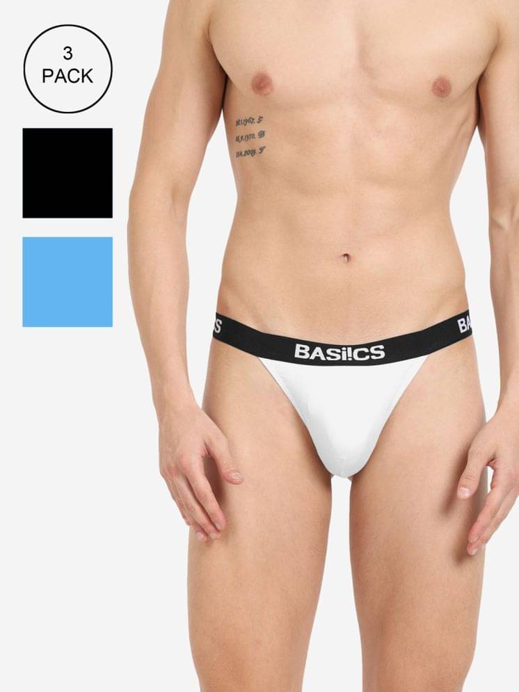 BASIICS By La Intimo Pack of 3 Cotton Blend Thongs For Men's ( Multicolor5 ) BASIICS By La Intimo Pack of 3 Cotton Blend Thongs For Men's ( Multicolor5 )