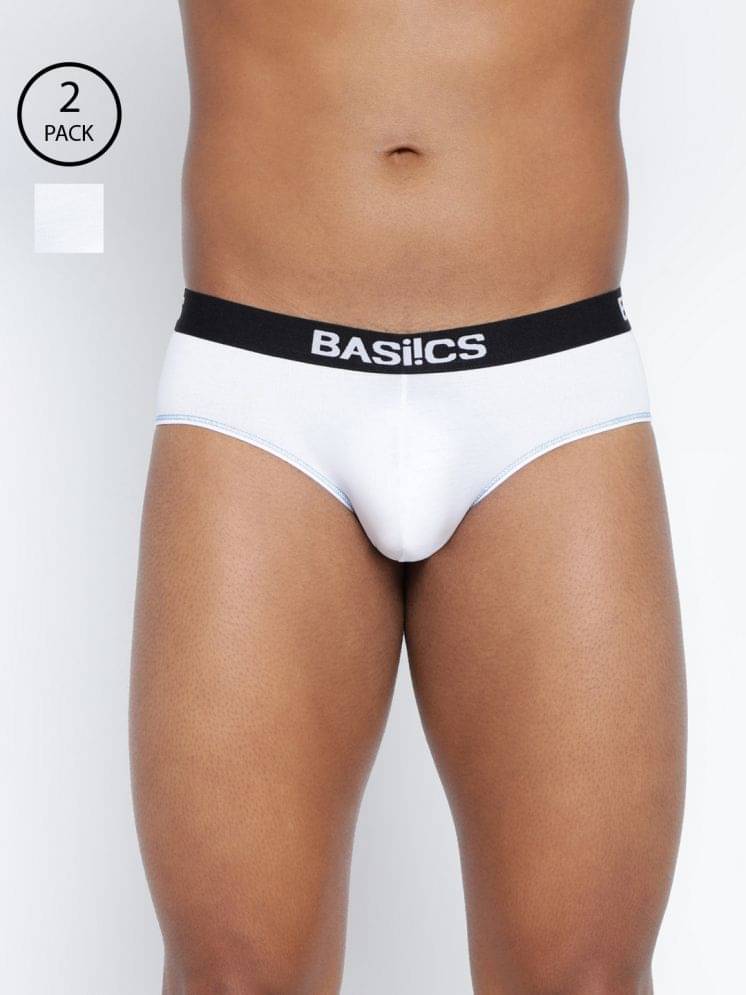 BASIICS By La Intimo Pack of 2 Cotton Blend Briefs For Men's ( White ) BASIICS By La Intimo Pack of 2 Cotton Blend Briefs For Men's ( White )