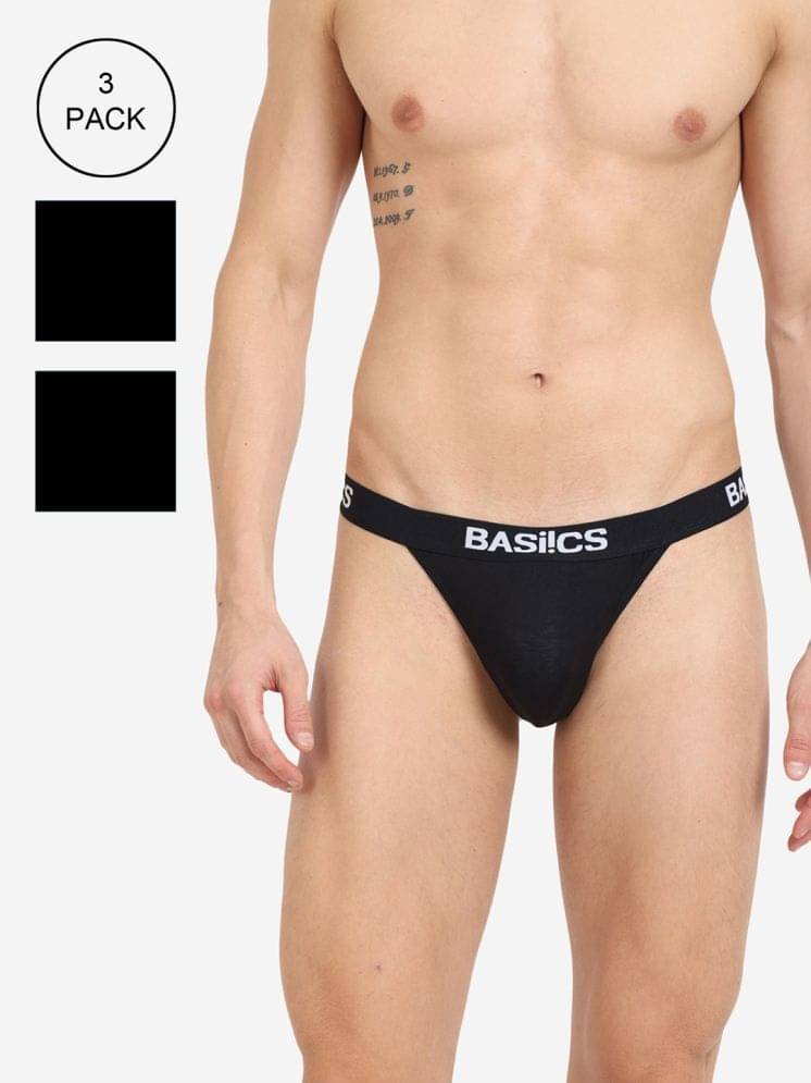     			BASIICS By La Intimo Pack of 3 Cotton Blend Thongs For Men's ( Black )