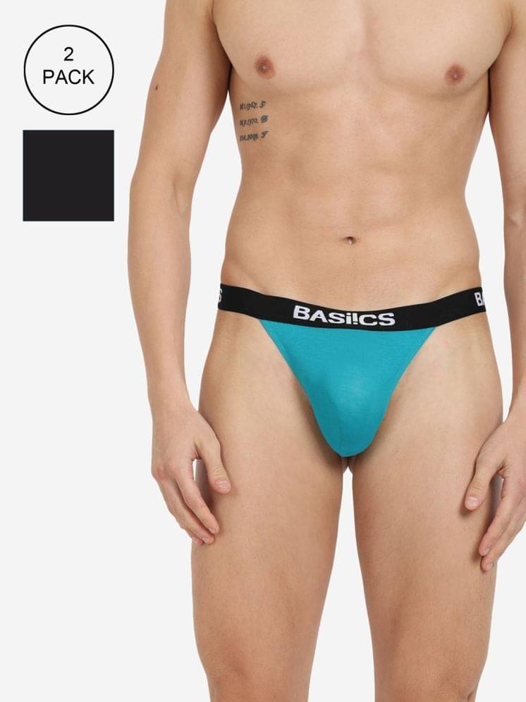 BASIICS By La Intimo Pack of 2 Cotton Blend Thongs For Men's ( Multicolor2 ) BASIICS By La Intimo Pack of 2 Cotton Blend Thongs For Men's ( Multicolor2 )