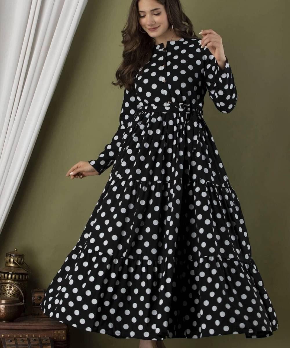     			CHANCHAL FASHION Women Viscose Rayon Printed Fit & Flare Dress ( Black )