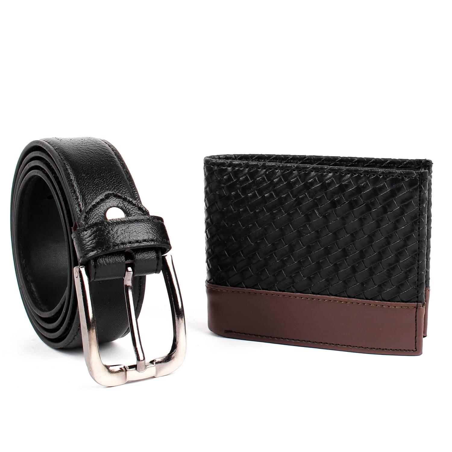     			CIMONI - Black Faux Leather Men's Belts Wallets Set ( Pack of 2 )