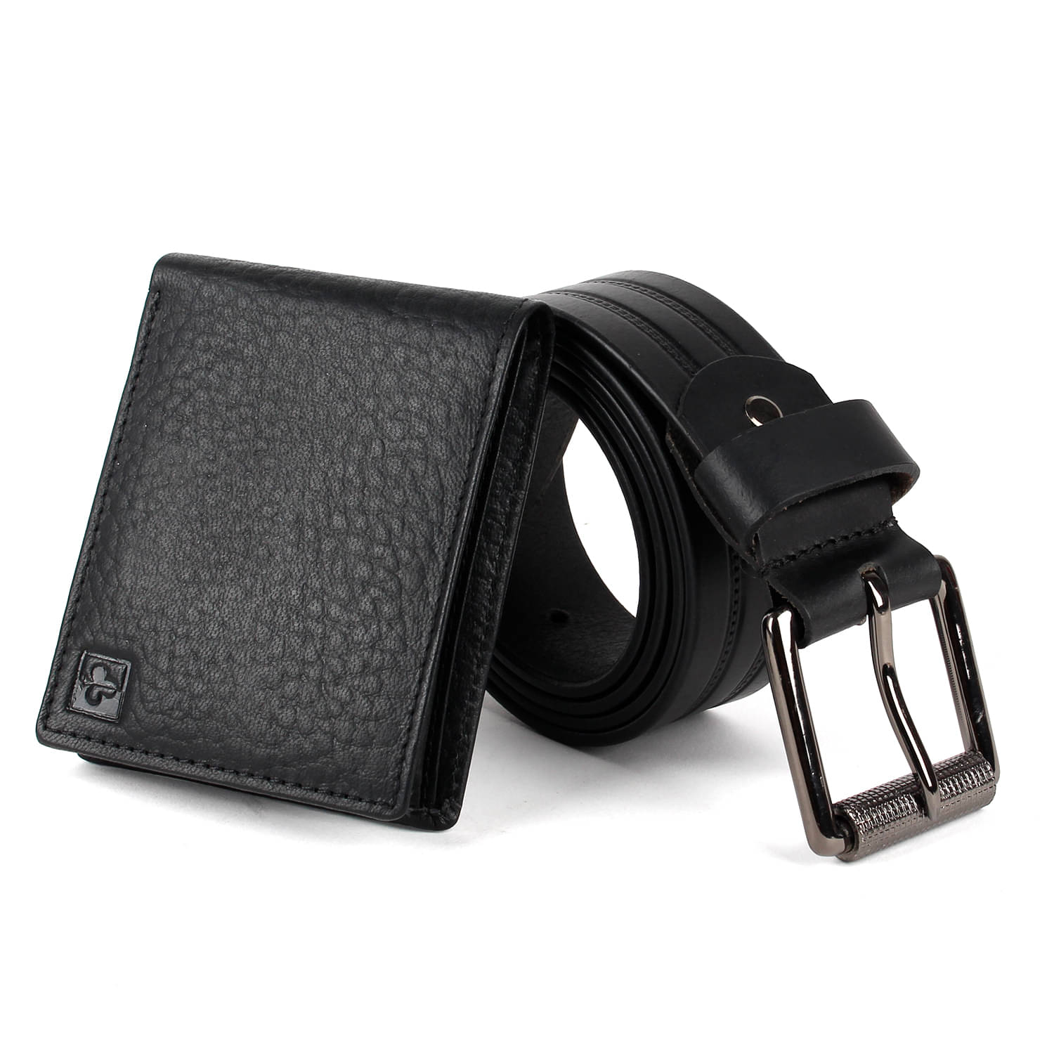     			CIMONI - Black Faux Leather Men's Belts Wallets Set ( Pack of 2 )