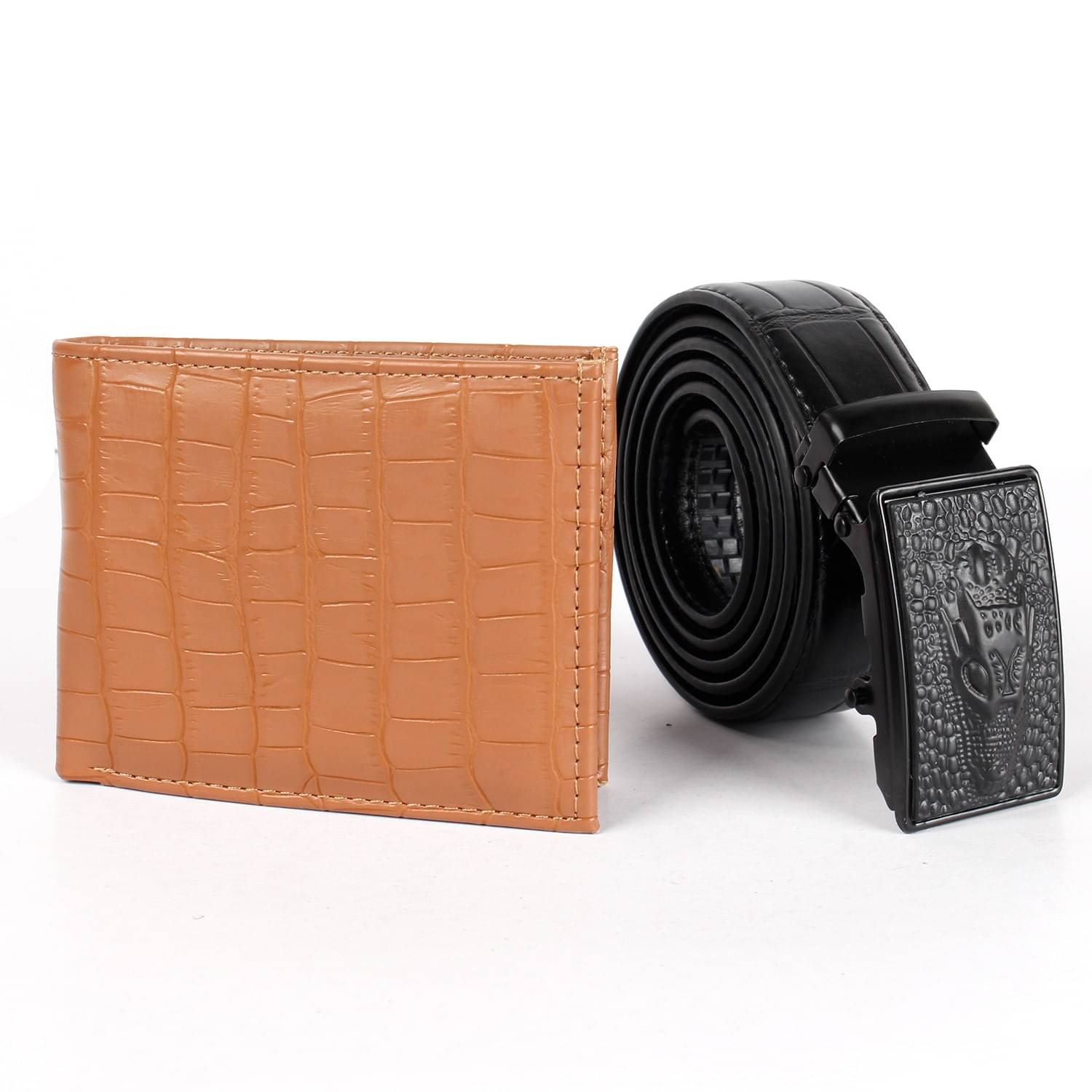     			CIMONI - Black Faux Leather Men's Belts Wallets Set ( Pack of 2 )