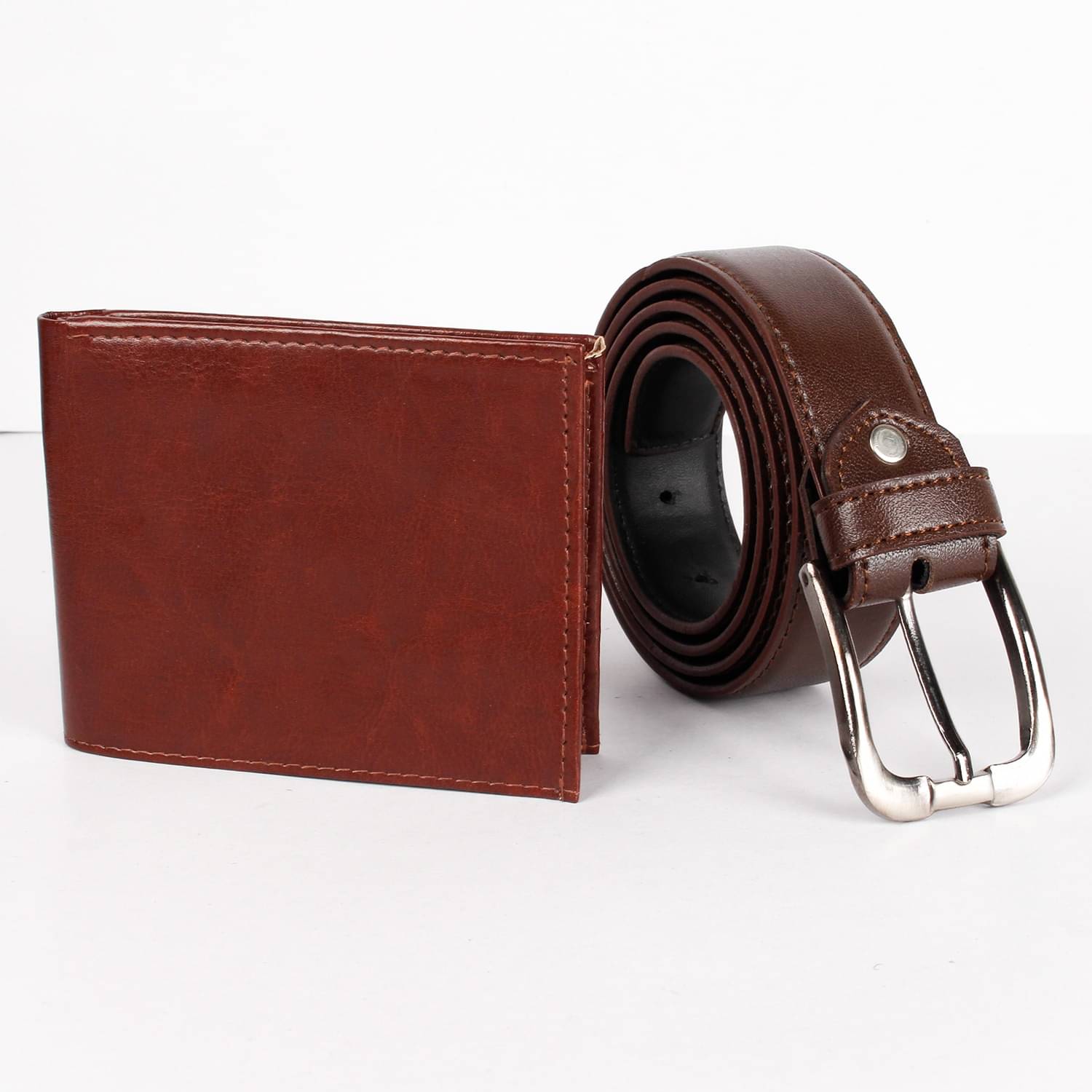     			CIMONI - Tan Faux Leather Men's Belts Wallets Set ( Pack of 2 )
