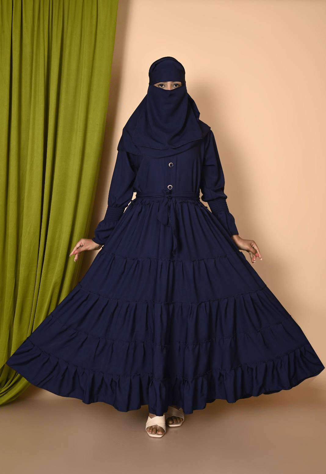     			DS DRESSES Crepe Burqa with Hijab Navy Blue ( Pack of 1 )