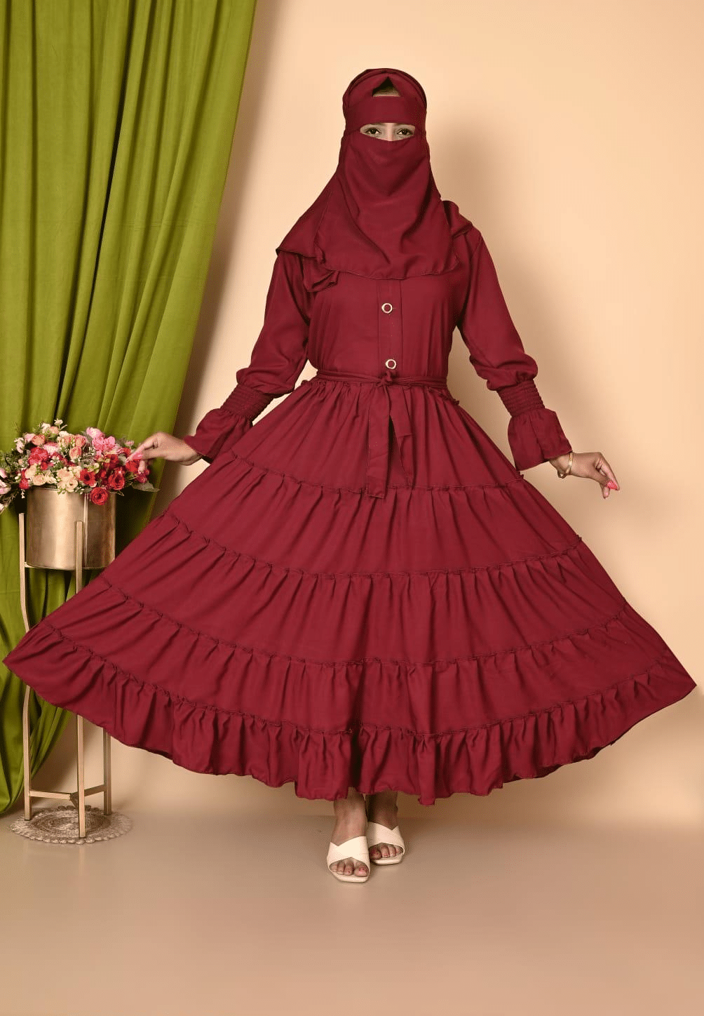     			DS DRESSES Crepe Burqa with Hijab Maroon ( Pack of 1 )
