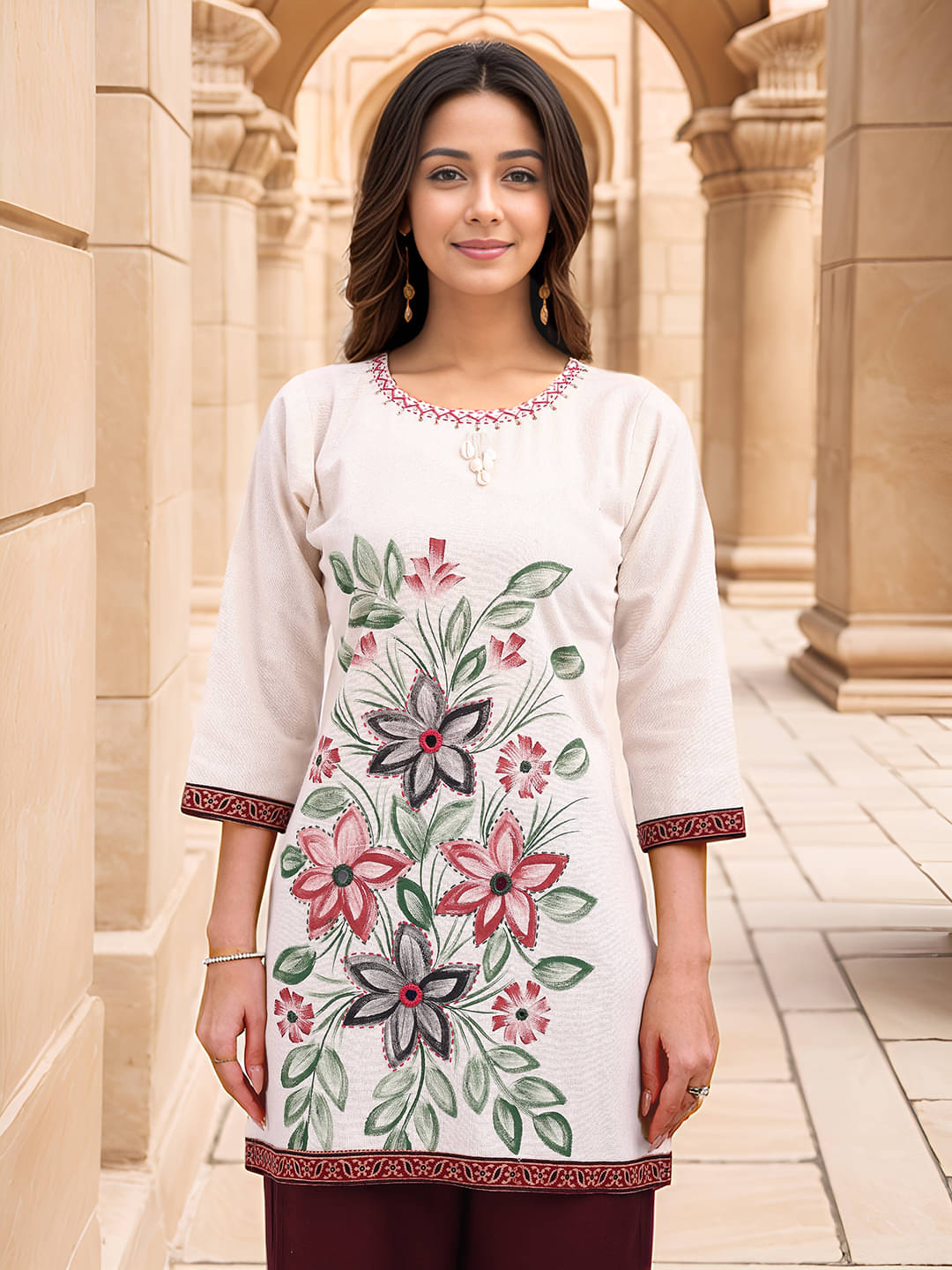 Estela Women Cotton Printed Straight Kurti ( Off White )     			Estela Women Cotton Printed Straight Kurti ( Off White )