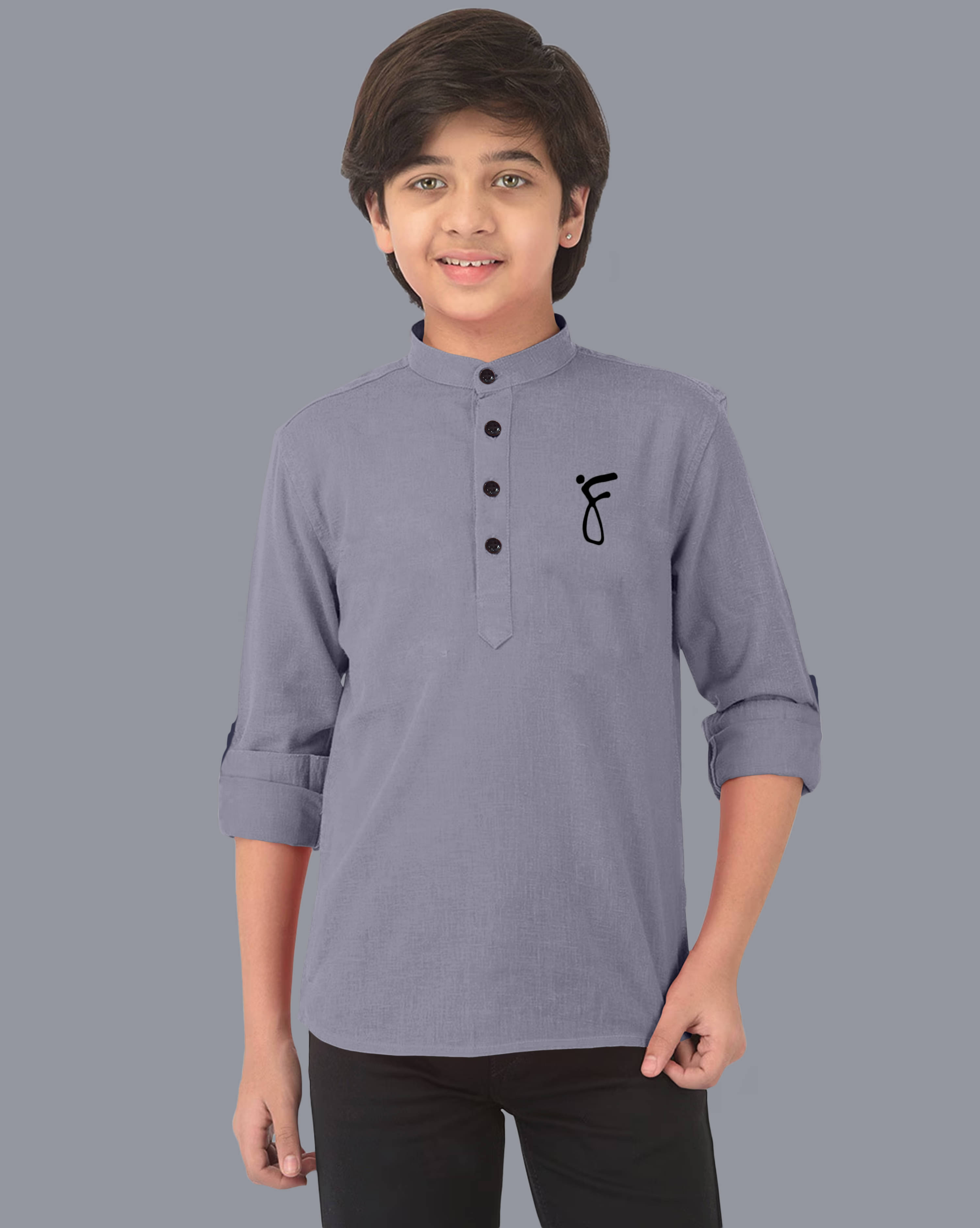 Ethnic Trendz Boys Cotton Blend Solid Pattern Kurta ( Grey , Pack of 1 )     			Ethnic Trendz Boys Cotton Blend Solid Pattern Kurta ( Grey , Pack of 1 )