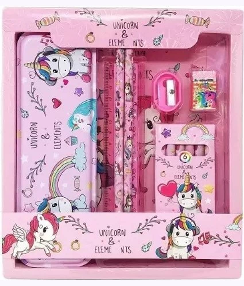 Freedy Unicorn 12pcs Stationery Set with Unicorn Pencil Eraser Color Scale Pencil Box Unicorn Geometry Combo School Stationery Set Unicorn Stationery Kit for Kids Best Return Gift Set PINK - Stationery | Buy online on ZillyBuy