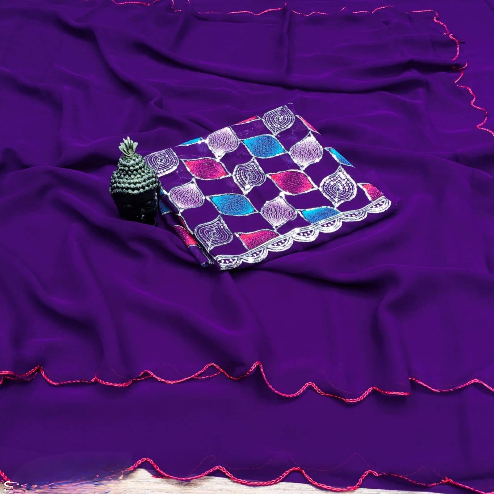 GOLDEN TEX Georgette Dyed Chanderi saree With Unstitched Blouse Piece ( Purple ) GOLDEN TEX Georgette Dyed Chanderi saree With Unstitched Blouse Piece ( Purple )