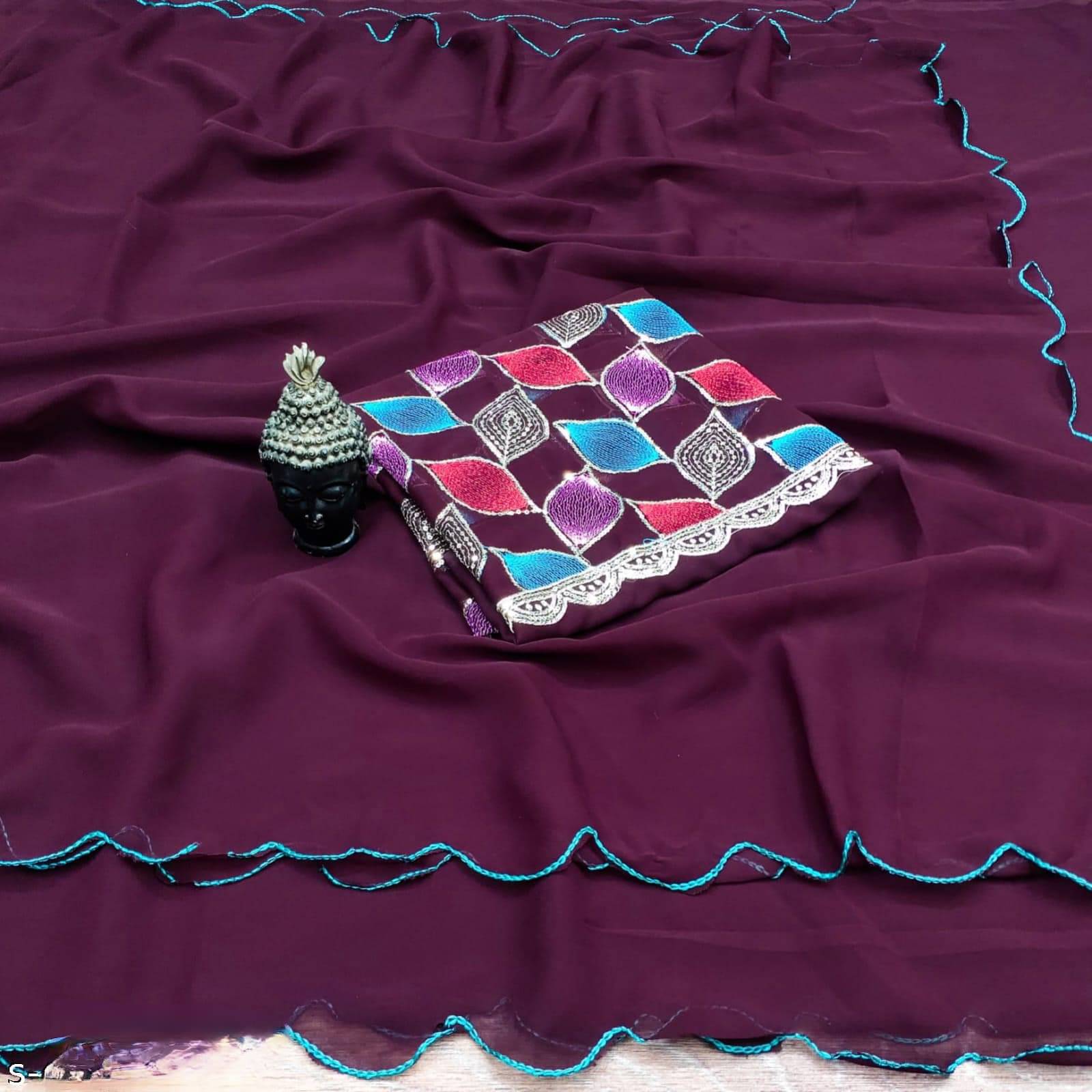     			GOLDEN TEX Georgette Dyed Chanderi saree With Unstitched Blouse Piece ( Wine )