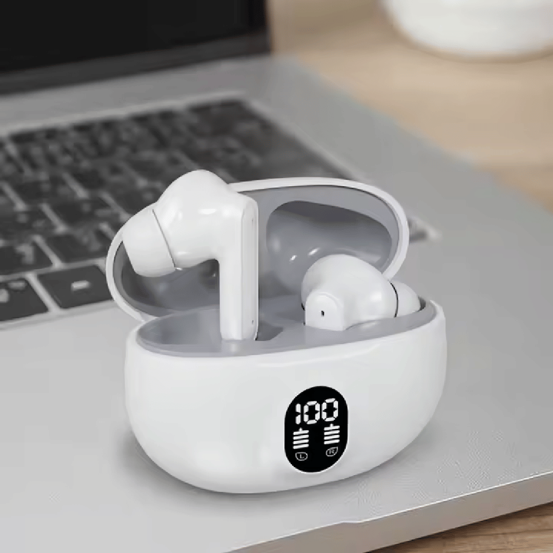     			HUG PUPPY  Wireless Bluetooth Earbuds– LED Display Earbuds for Everyday Use (White)