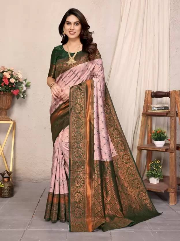     			ISARA Art Silk Embellished Banarasi saree With Unstitched Blouse Piece ( Pink )