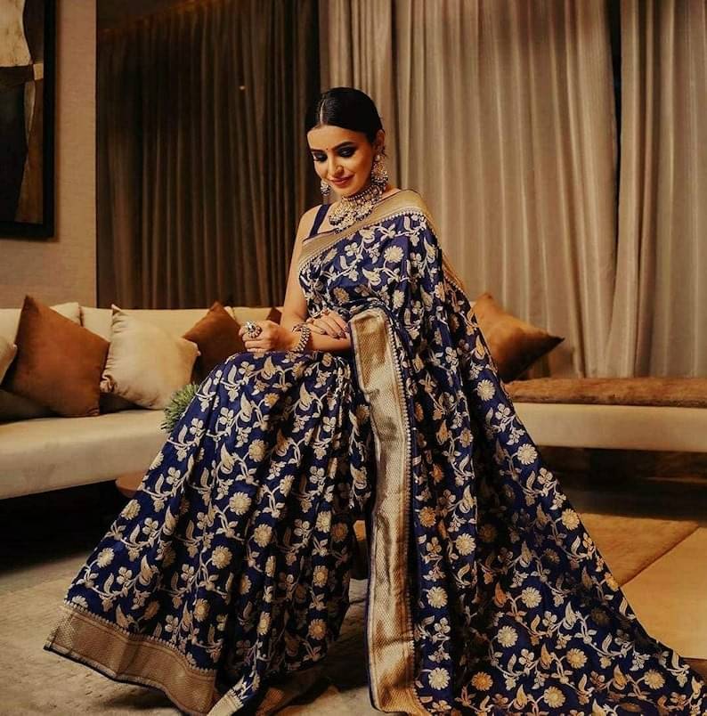 JULEE Jacquard Embellished Banarasi saree With Unstitched Blouse Piece ( Blue ) JULEE Jacquard Embellished Banarasi saree With Unstitched Blouse Piece ( Blue )