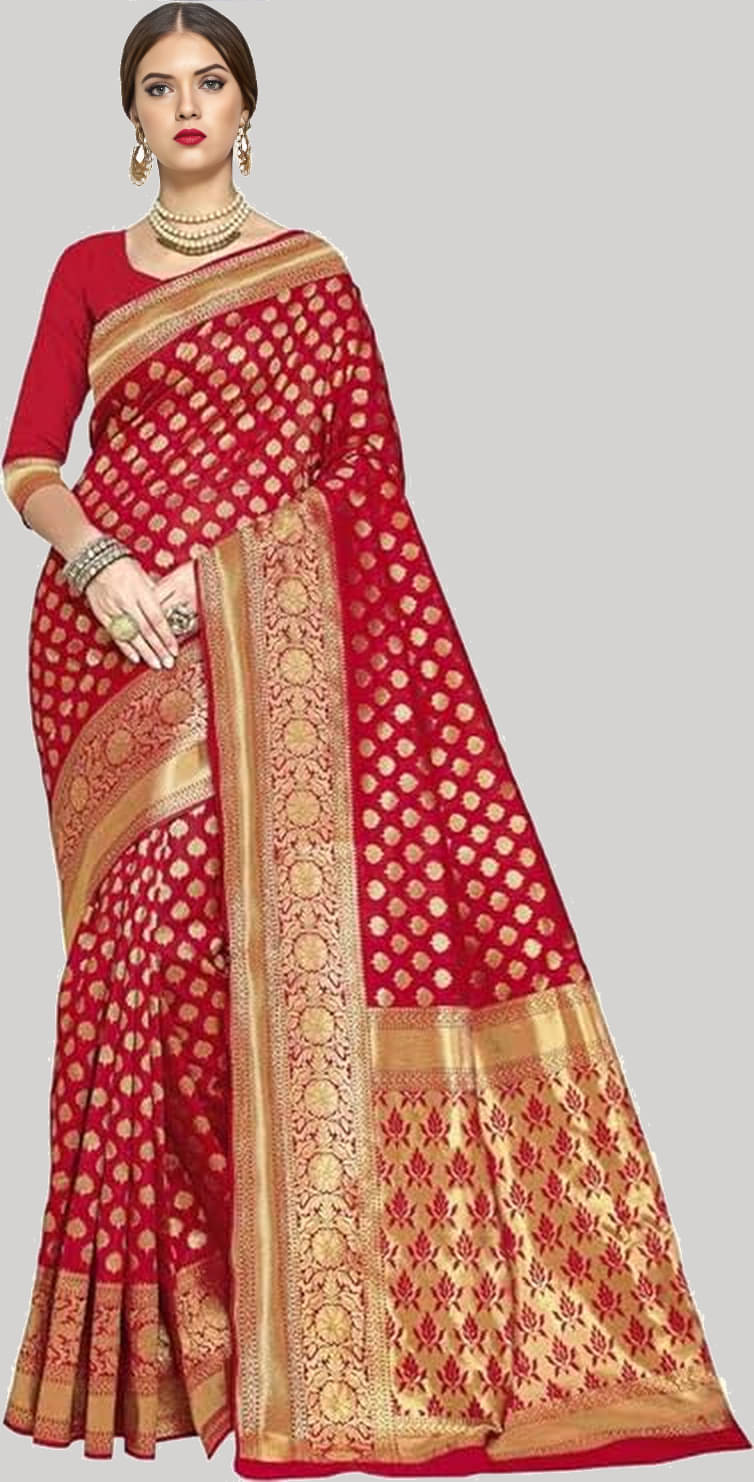 KV Fashion Jacquard Embellished Banarasi saree With Unstitched Blouse Piece ( Red ) KV Fashion Jacquard Embellished Banarasi saree With Unstitched Blouse Piece ( Red )
