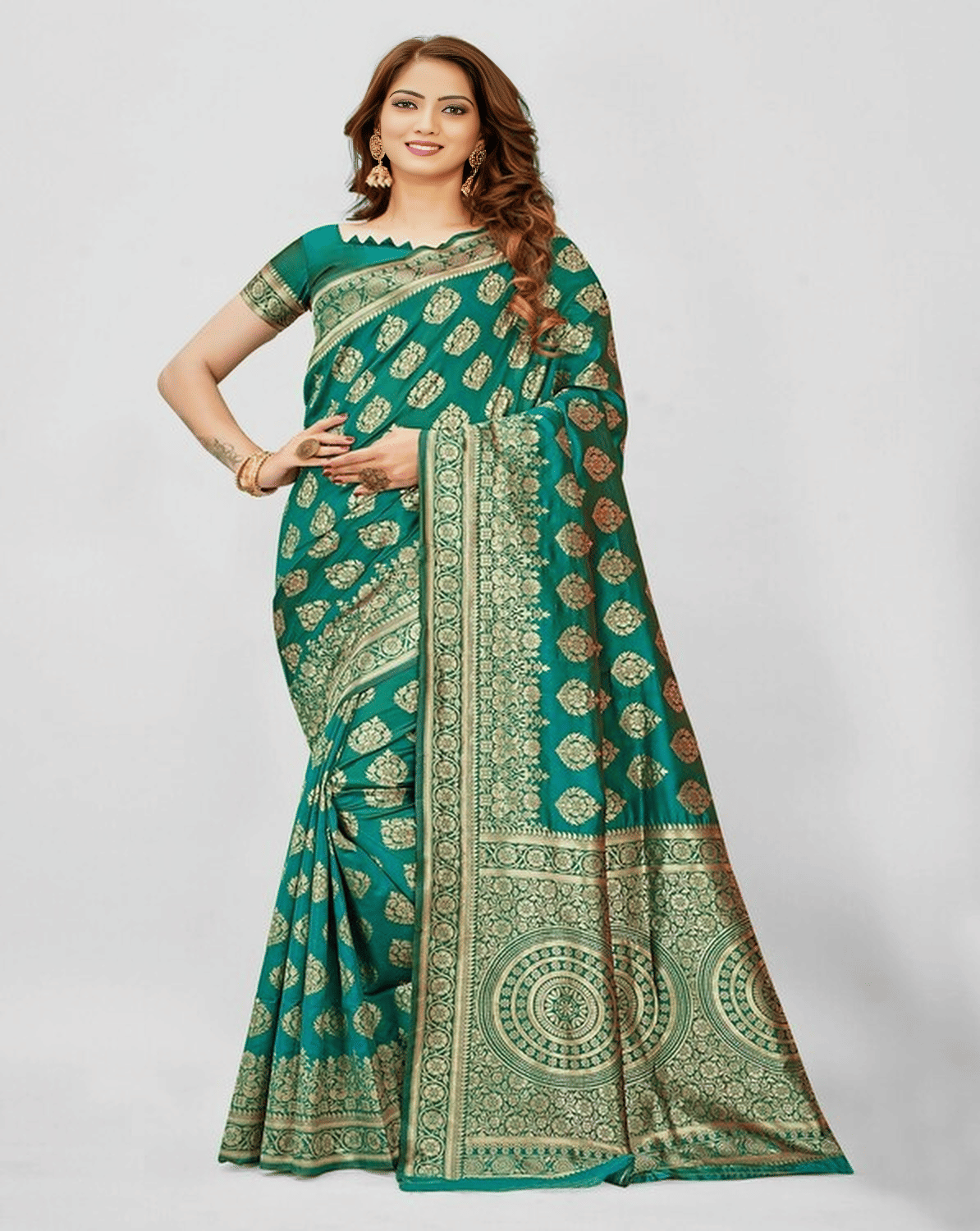     			KV Fashion Jacquard Embellished Banarasi saree With Unstitched Blouse Piece ( Sky Blue )