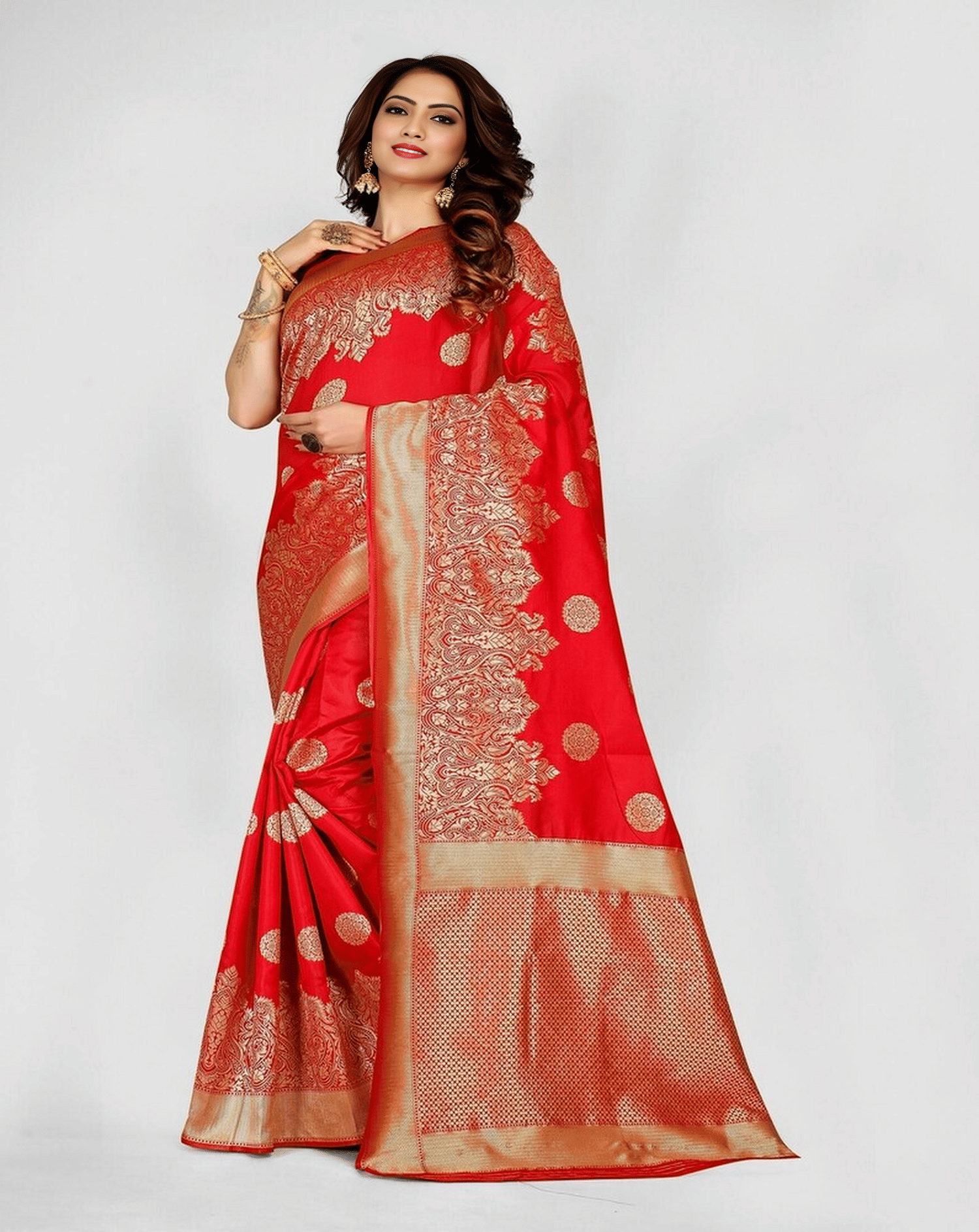 KV Fashion Jacquard Embellished Banarasi saree With Unstitched Blouse Piece ( Red ) KV Fashion Jacquard Embellished Banarasi saree With Unstitched Blouse Piece ( Red )