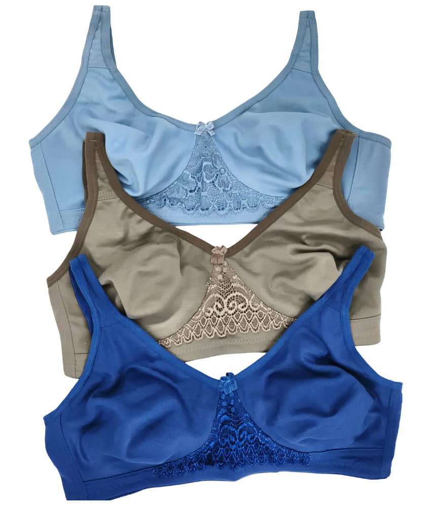 LEORBIX Pack of 3 Cotton Blend Non Padded Bralette Bra For Women ( Multicolor3 )