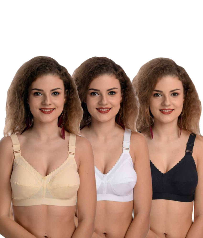 LEORBIX Pack of 3 Cotton Blend Non Padded Bralette Bra For Women ( Multicolor3 ) LEORBIX Pack of 3 Cotton Blend Non Padded Bralette Bra For Women ( Multicolor3 )