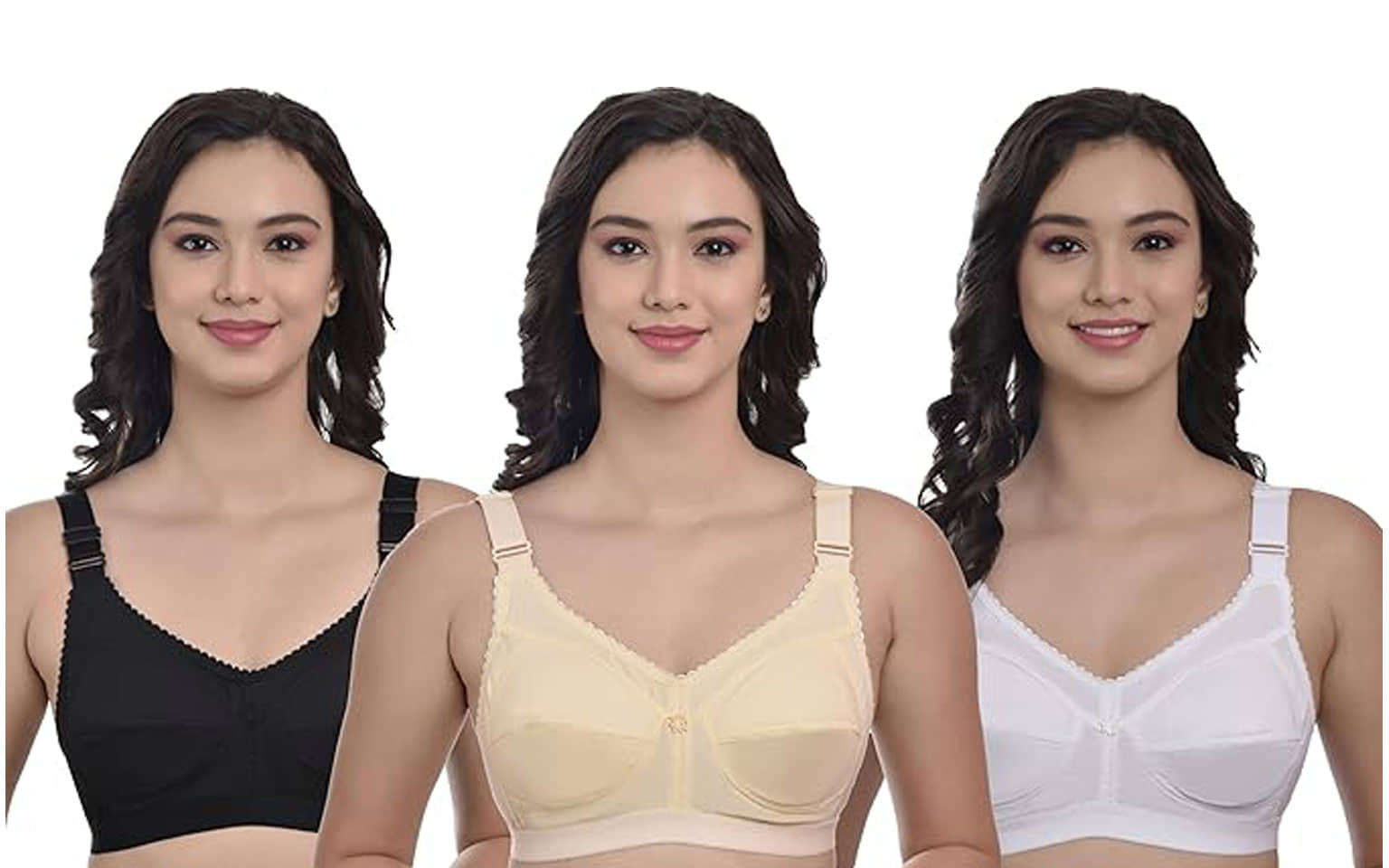 LEORBIX Pack of 3 Cotton Blend Non Padded Bralette Bra For Women ( Multicolor3 )