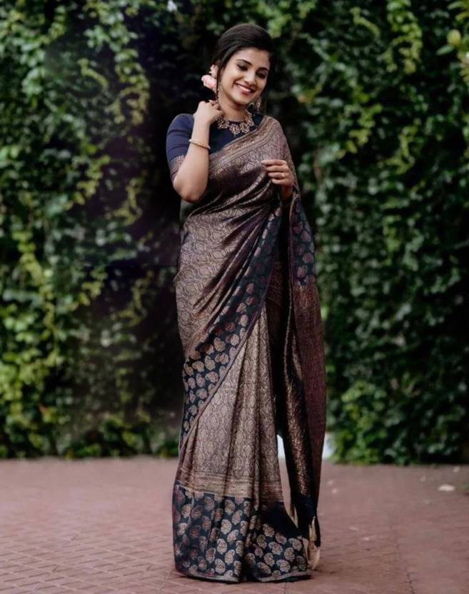 Lady Shopi Jacquard Embellished Banarasi saree With Unstitched Blouse Piece ( Blue ) Lady Shopi Jacquard Embellished Banarasi saree With Unstitched Blouse Piece ( Blue )