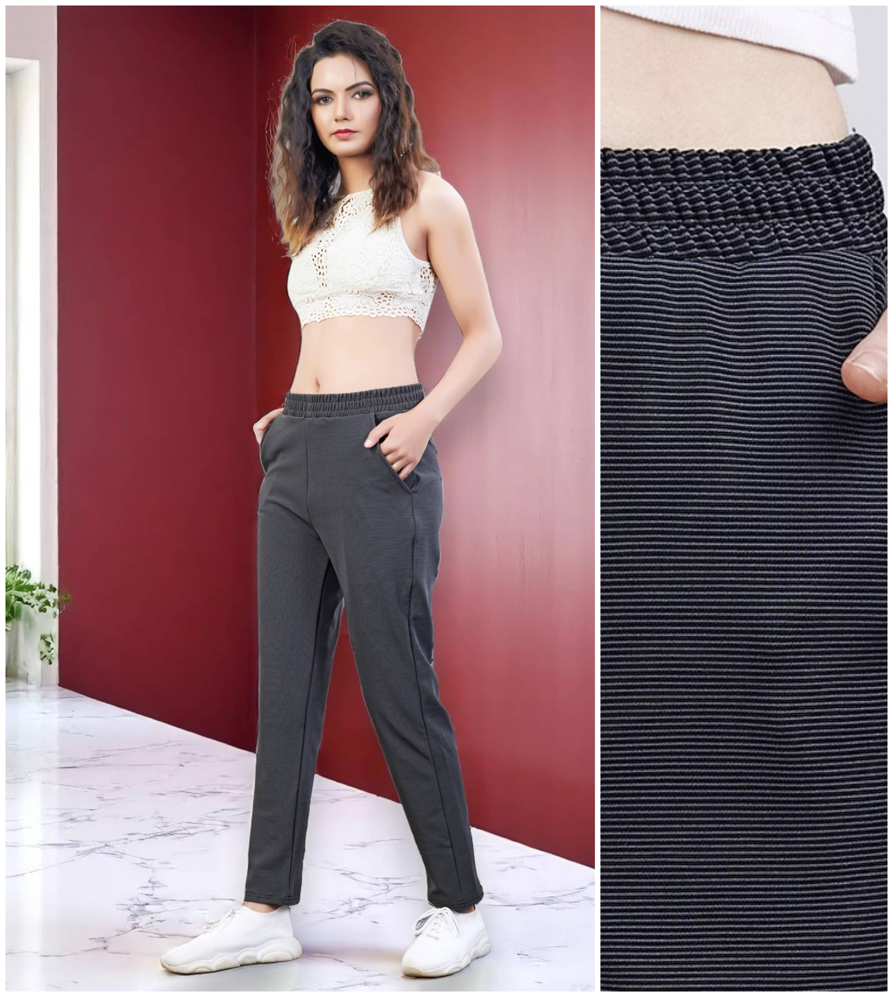     			Leewan Pack of 1 Cotton Straight Women's Casual Pants ( Dark Grey )