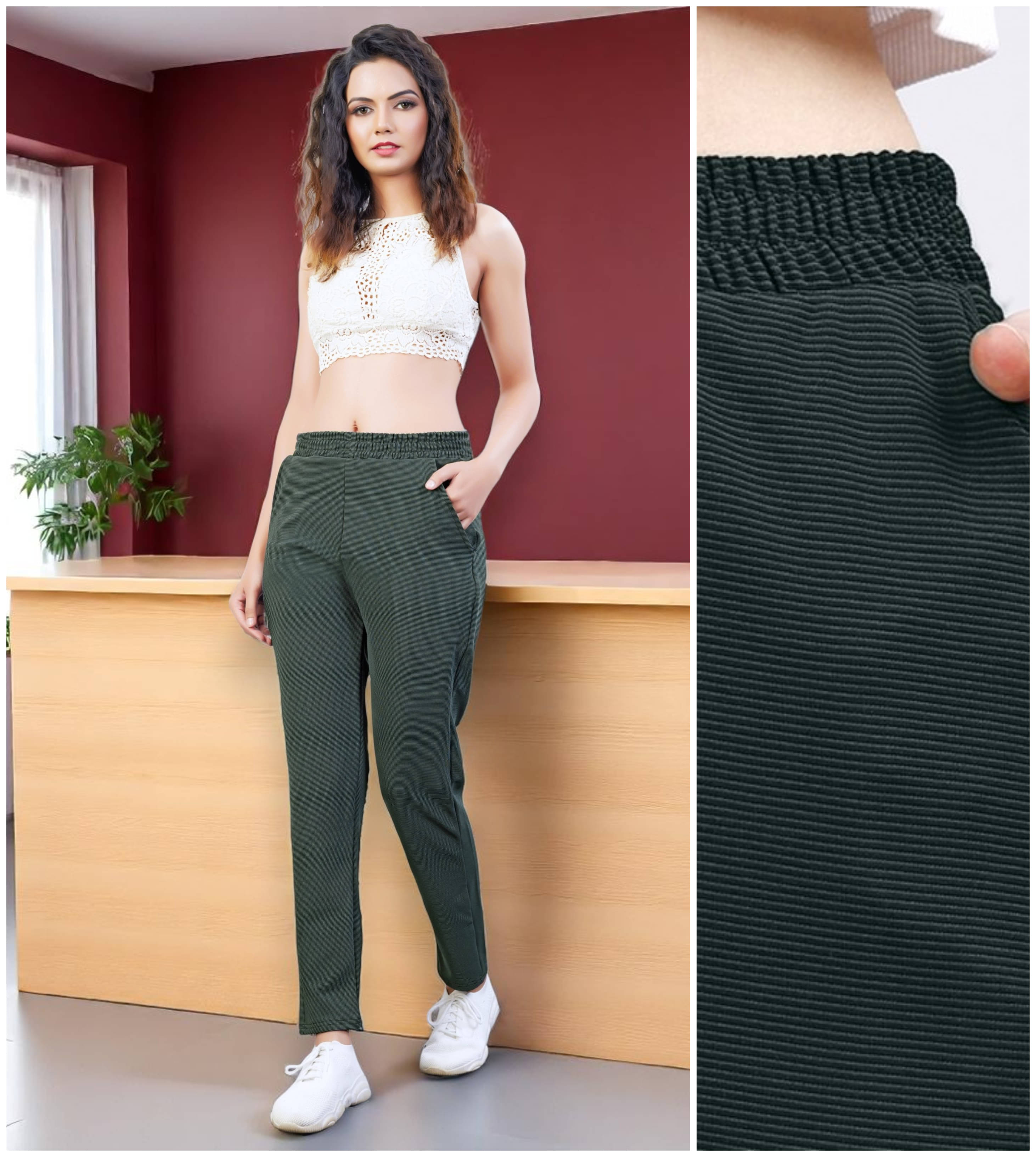     			Leewan Pack of 1 Cotton Straight Women's Casual Pants ( Green )