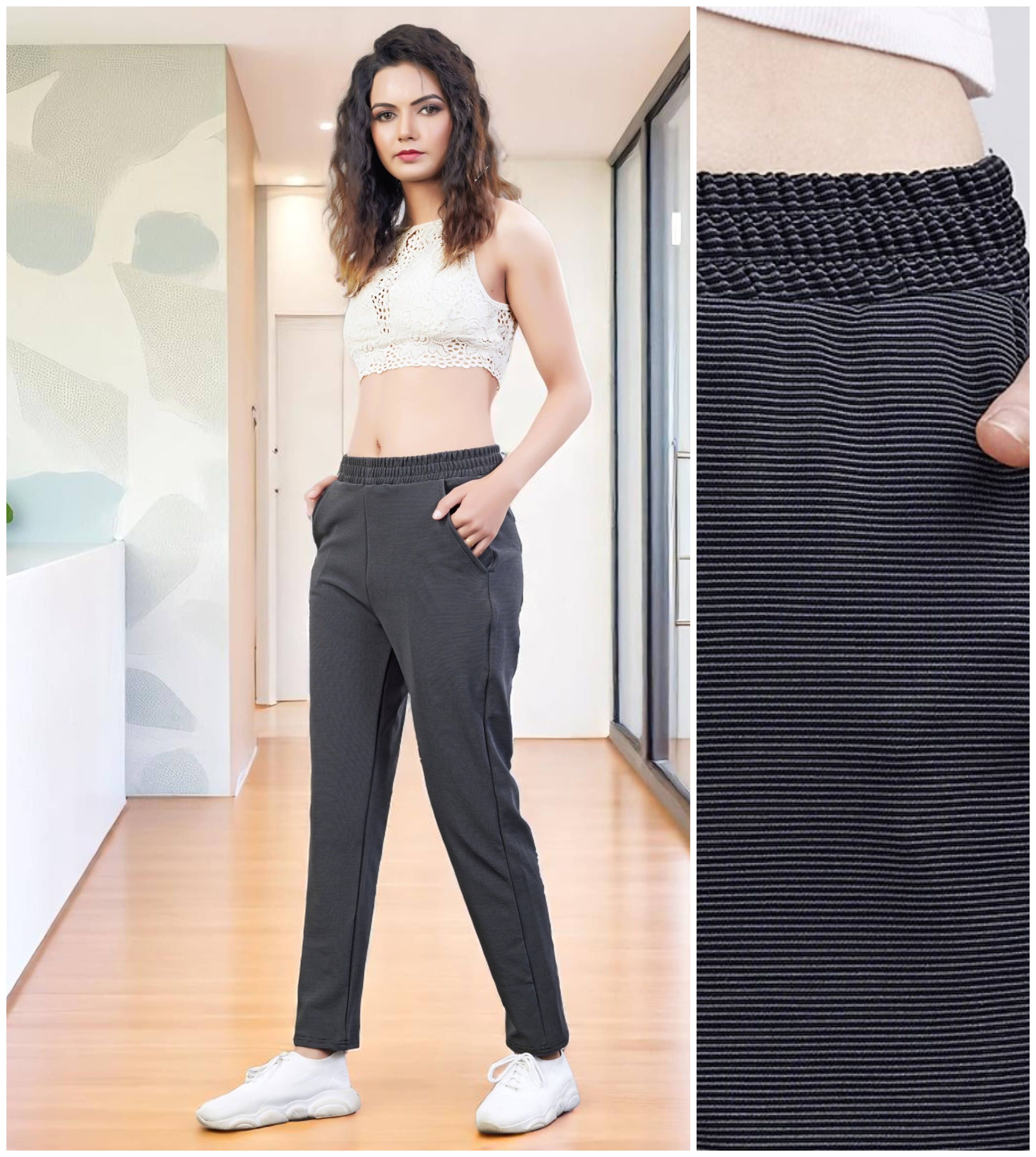     			Leewan Pack of 1 Cotton Straight Women's Casual Pants ( Dark Grey )