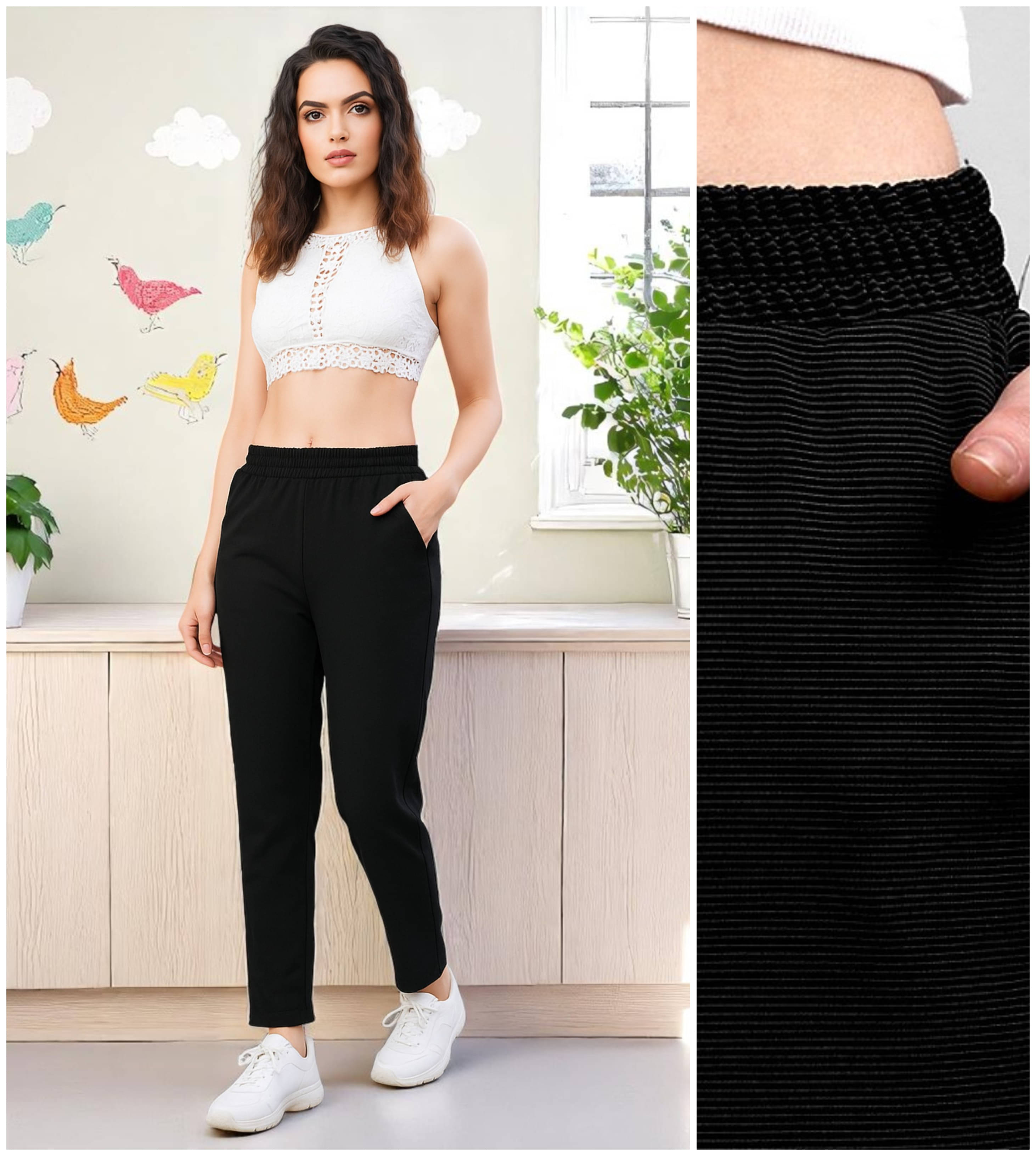     			Leewan Pack of 1 Cotton Blend Straight Women's Casual Pants ( Black )