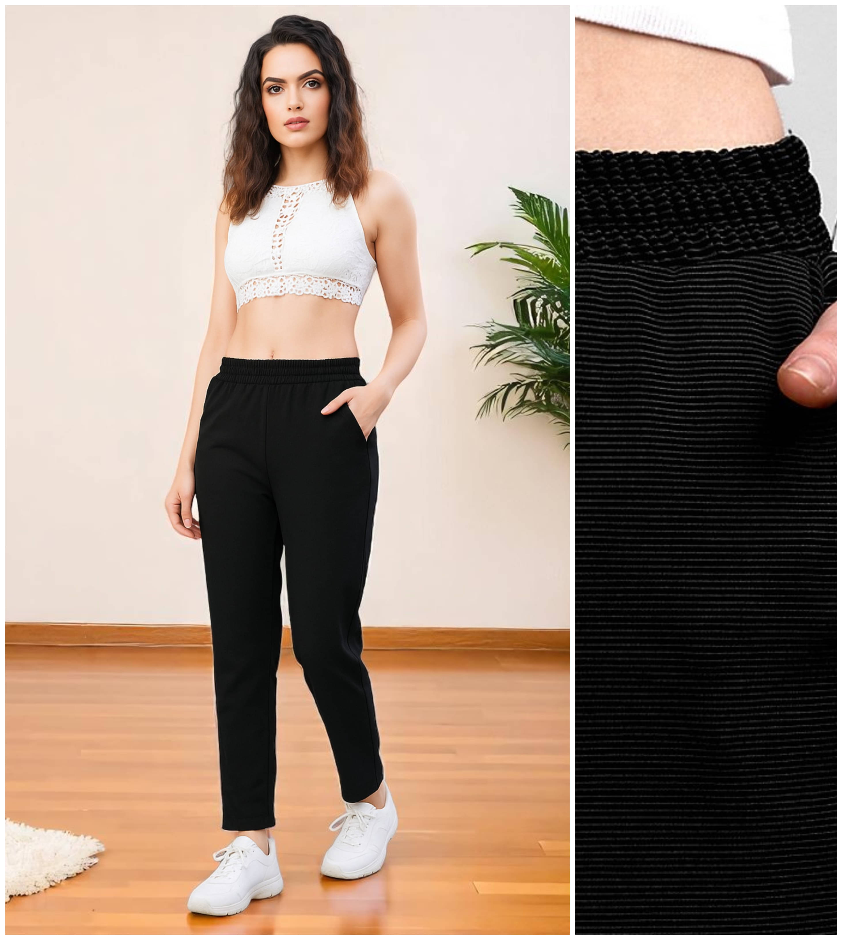     			Leewan Pack of 1 Cotton Straight Women's Casual Pants ( Black )