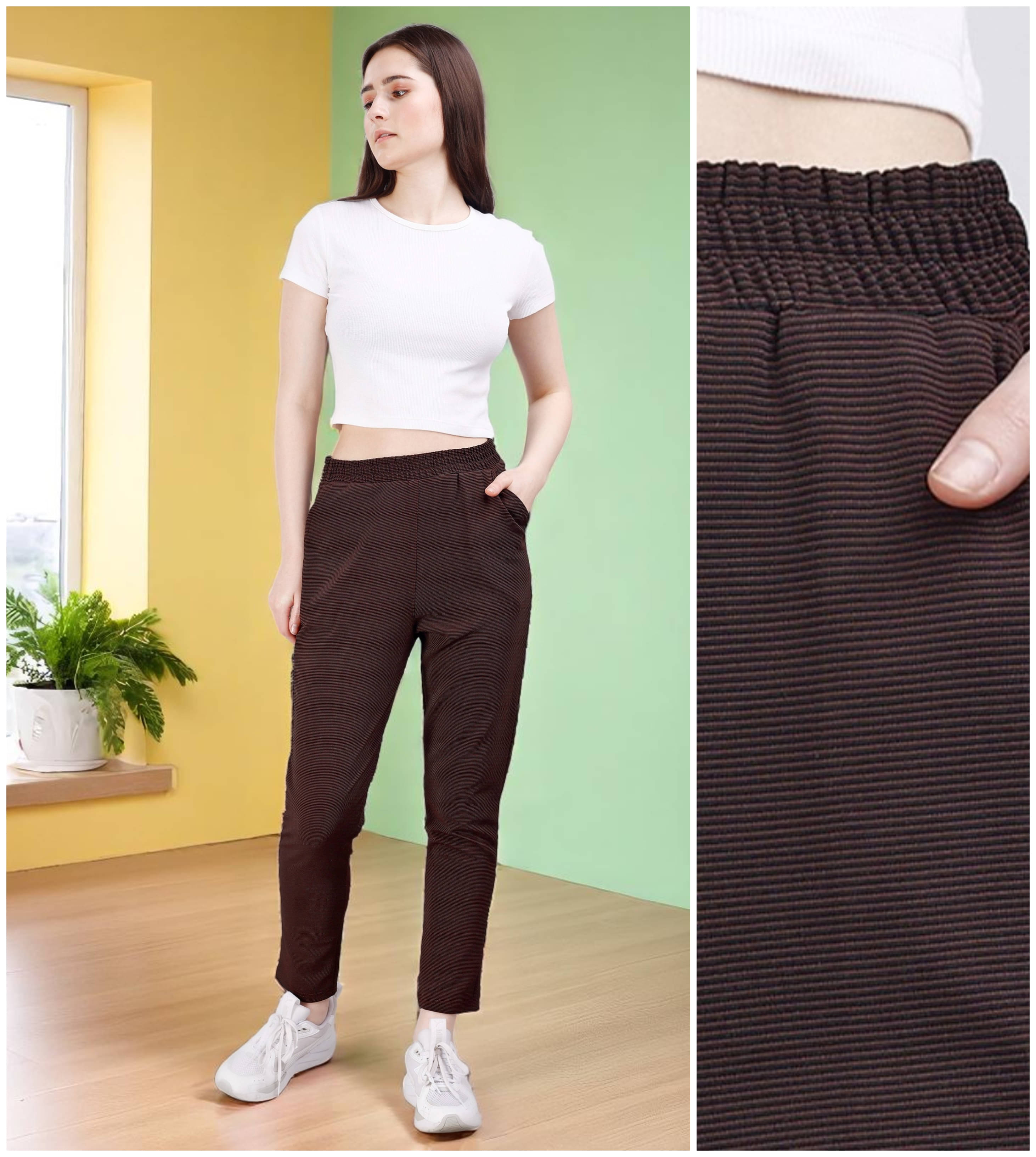     			Leewan Pack of 1 Cotton Straight Women's Casual Pants ( Brown )