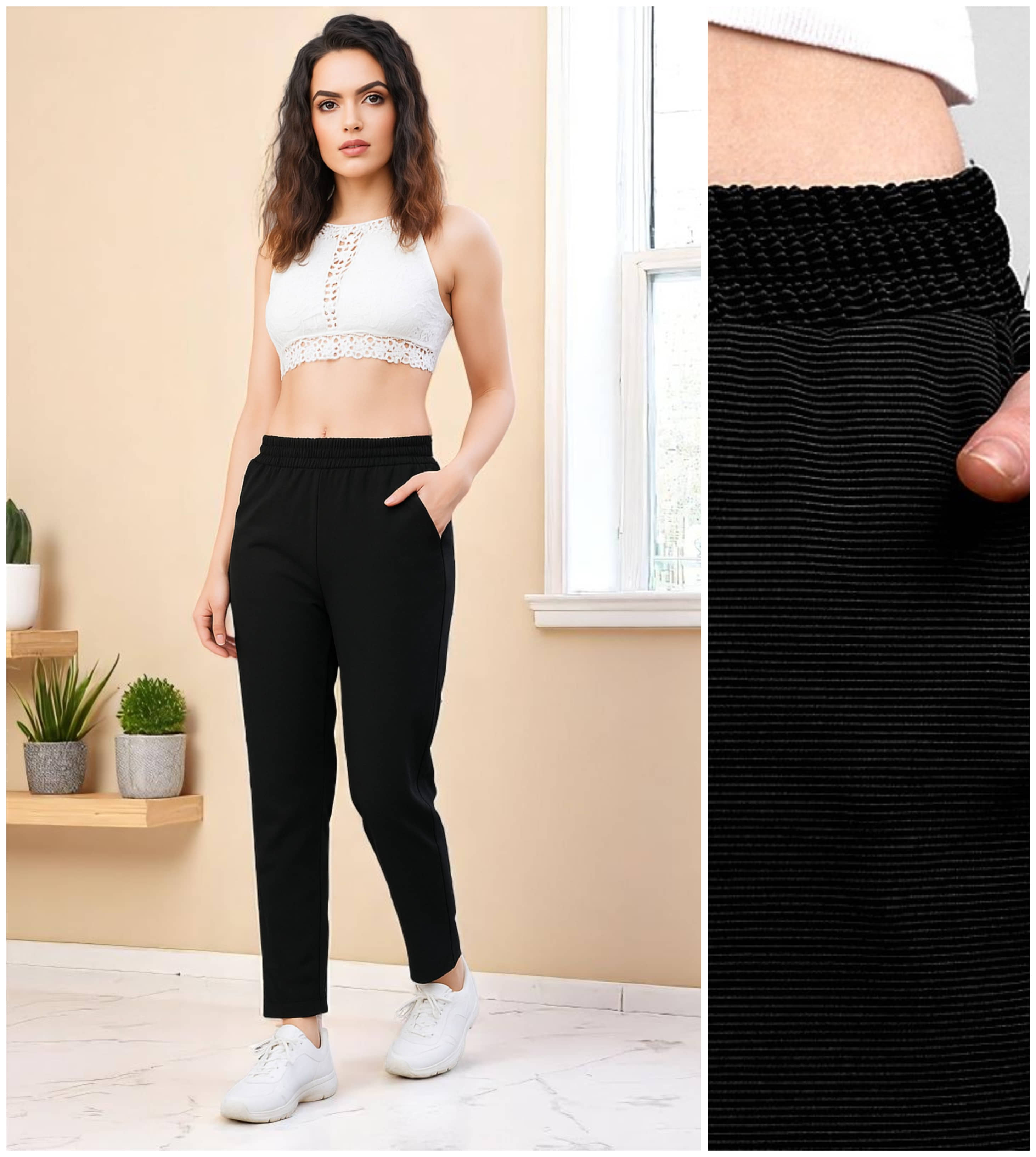Leewan Women Knitted Joggers ( Black ) - Trousers | Buy online on ZillyBuy